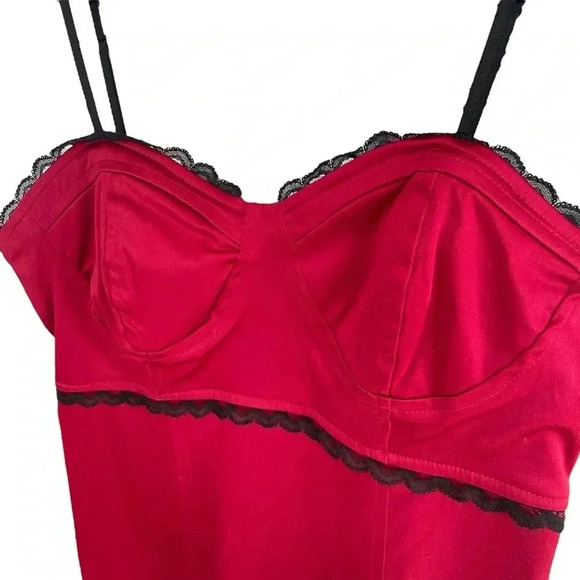 Vintage Y2K Red Black Lace Bodycon Dress - Picture 2 of 6